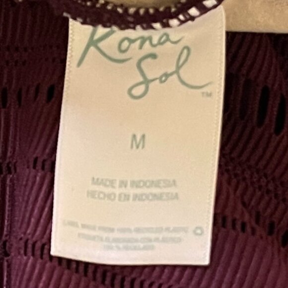 Kona Sol Burgundy Crochet High Neck One Piece Swimsuit, Size M - Picture 4 of 6